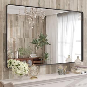 48 in. W x 32 in. H Rectangular Aluminum Alloy Framed and Tempered Glass Wall Bathroom Vanity Mirror in Matte Black
