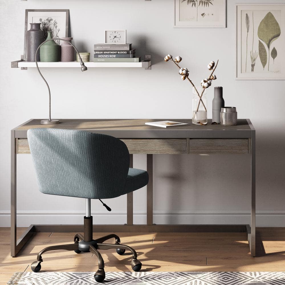 Erina 60" Distressed Grey Acacia Wood Desk with Metal Frame