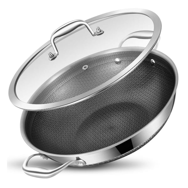 Stainless Steel Concave Wok 38cm Diameter Silver Heavy Duty Nonstick Fryer for Tacos Carnitas Outdoor Cooking