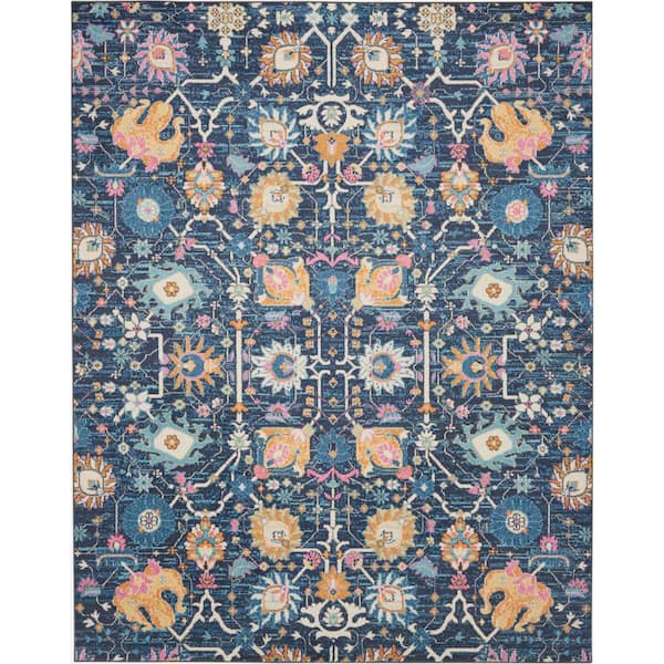 Nourison Passion Navy 9 ft. x 12 ft. Floral Transitional Area Rug
