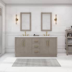 Hugo 72 in. W x 22 in. D Bath Vanity in Grey Oak with Marble Vanity Top in White with White Basin and Mirror