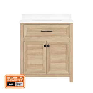 Hanna 30 in. W x 19 in. D x 34 in. H Single Sink Bath Vanity in Weathered Tan with White Engineered Stone Top