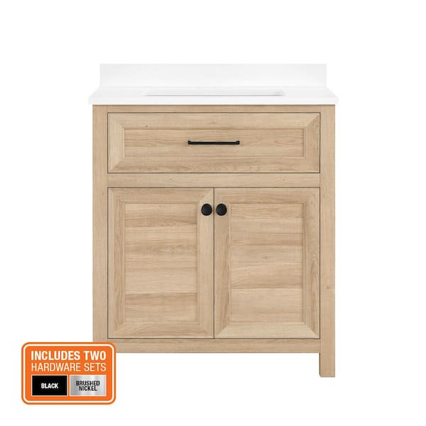 Hanna 30 in. Single Sink Weathered Tan Bath Vanity with White Engineered Stone Top (Assembled)