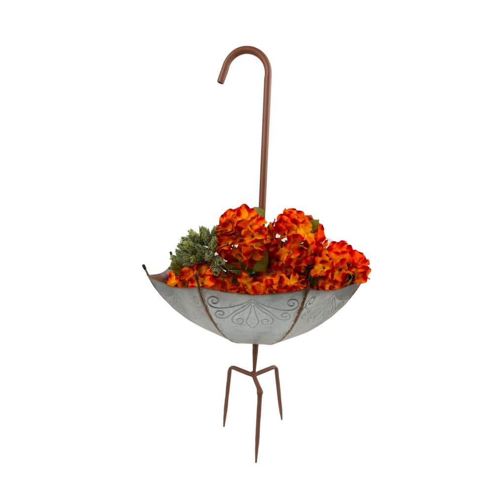 Alpine Gray Iron Upside Down Umbrella Garden Stake Planter