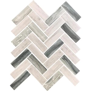 Gray Beige 11 in. x 12.6 in. Herringbone Matte Finished Glass Mosaic Tile (9.63 sq. ft./Case)