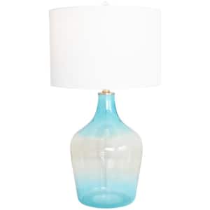 28 in. Blue Glass Ombre Task and Reading Table Lamp with Gold Accent