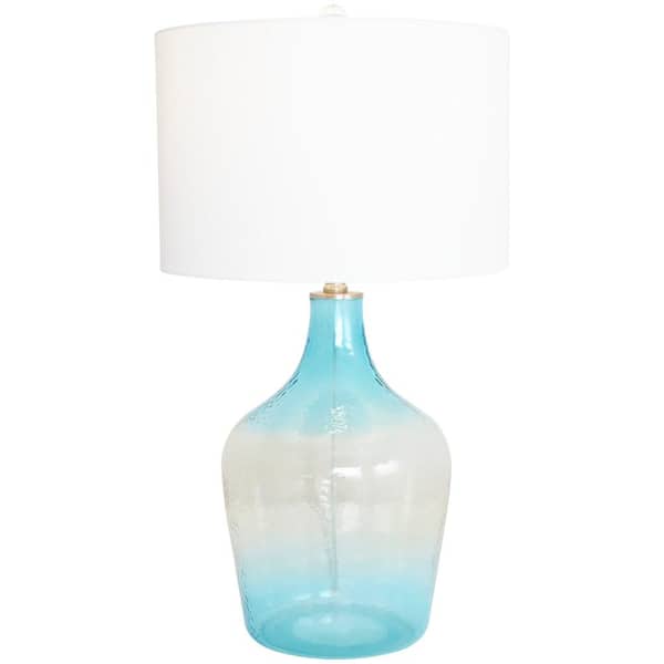 Litton Lane 28 in. Blue Glass Ombre Task and Reading Table Lamp with Gold Accent