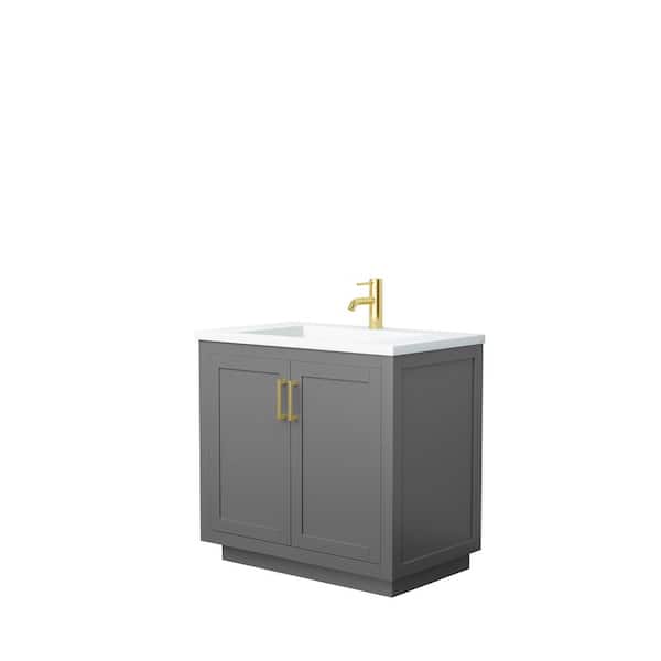 Wyndham Collection Miranda 36 in. W Single Bath Vanity in Dark Gray with Solid Surface Vanity Top in White with White Basin