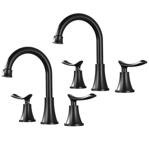 Double handle 8 in. Widespread Bathroom Faucet 3 Hole Bathroom Sink Faucet in Matte Black (2-Pack)
