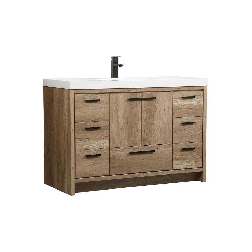 48" Natural Oak Single Bathroom Vanity with White Resin Top