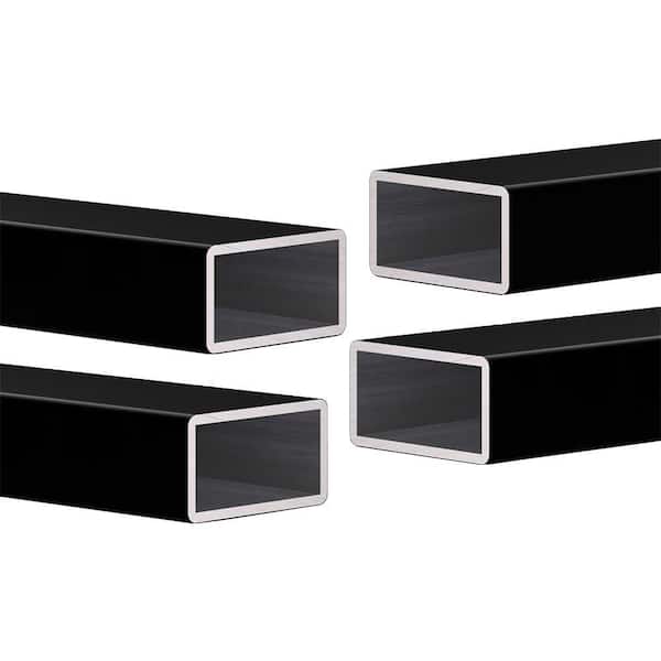 Rectangular 84 in. x 2.37 in. Black Aluminum Handrail with Nylon End Caps for Indoor Outdoor Cable Stair Railing Kit