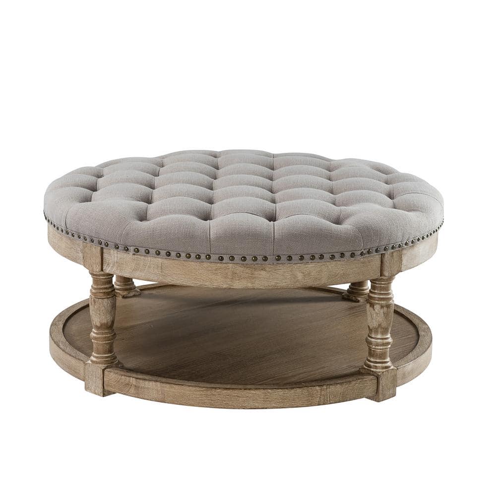 JAYDEN CREATION Enipeus Transitional Grey Polyester Storage Button-tufted  Round Small Ottoman with Solid Wood Legs and Nailhead Trim OTS0476-GREY -  The Home Depot