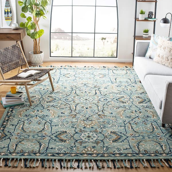 Blossom Blue/Ivory 9 ft. x 12 ft. Medallion Floral Area Rug