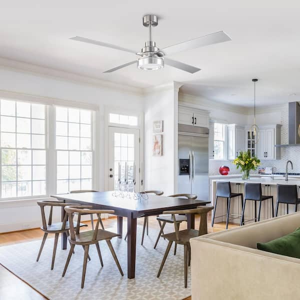 60 in. Indoor Brushed Nickel Downrod Mount Smart LED Standard Ceiling Fan with Light and Remote Control