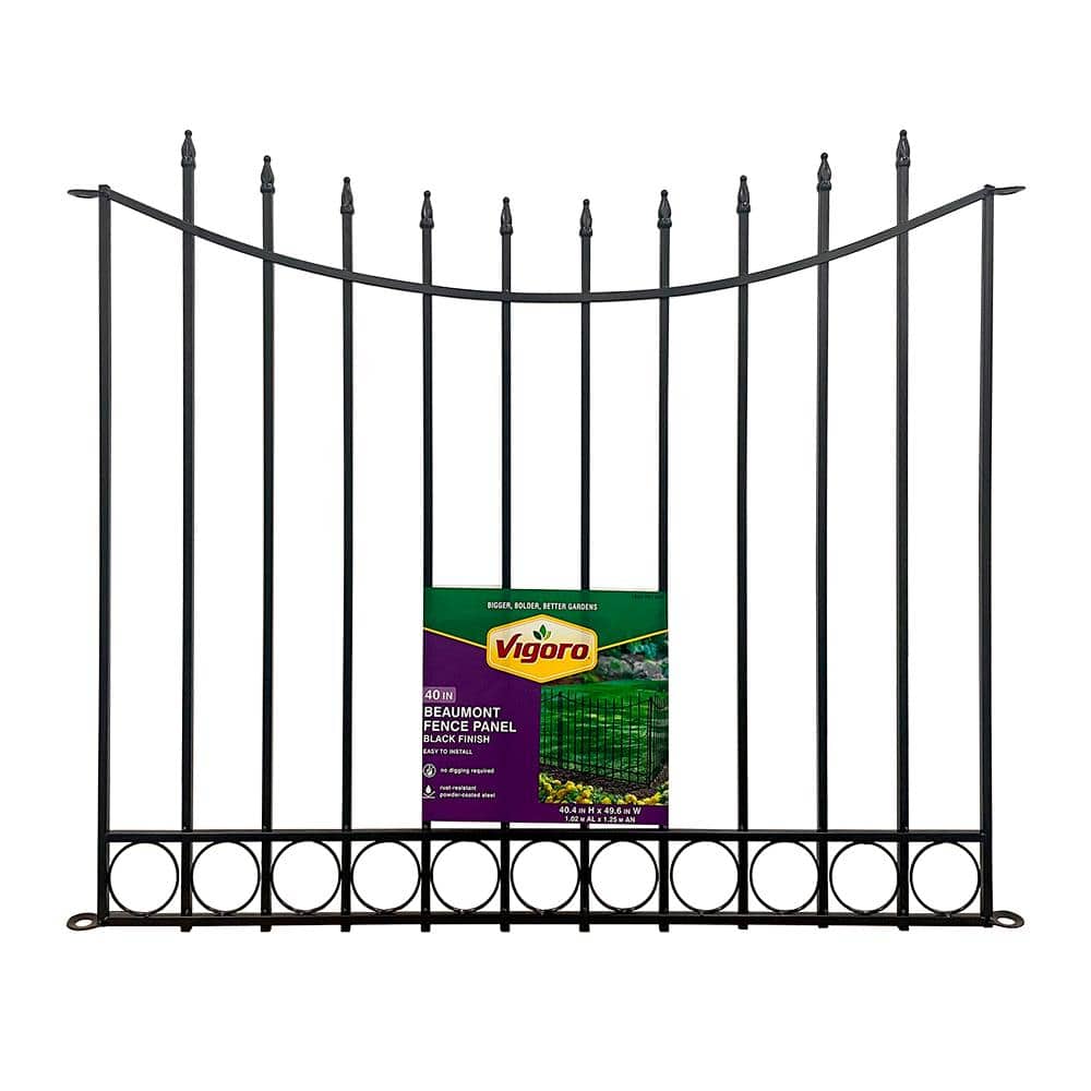 Vigoro Beaumont 40.4 in. H x 49.6 in. W Black Steel 3-Rail Fence Panel ...
