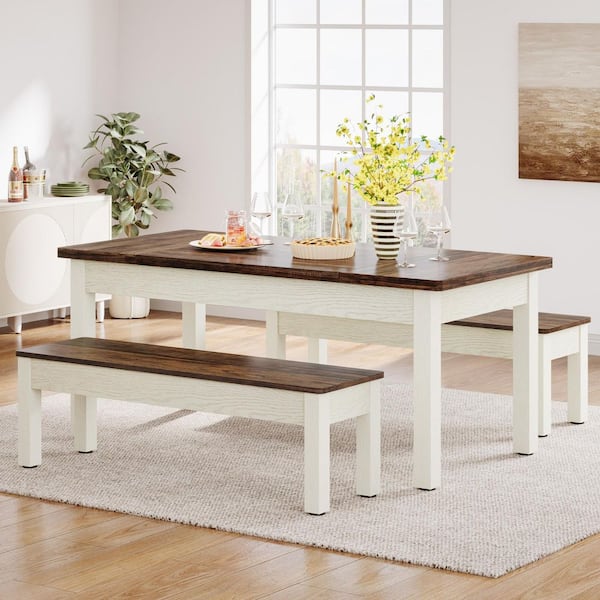 BYBLIGHT Roesler 3-Piece Rectangle Brown and White Wood Top 55 in