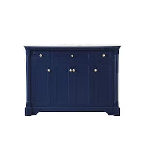 Simply Living 48 in. W x 21.5 in. D x 35 in. H Bath Vanity in Blue with Carrara White Marble Top