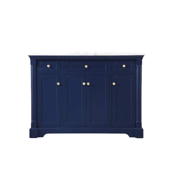 Unbranded Simply Living 48 in. W x 21.5 in. D x 35 in. H Bath Vanity in Blue with Carrara White Marble Top