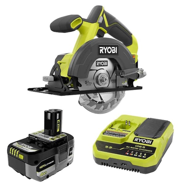 ONE+ 18V Cordless 5 1/2 in. Circular Saw with ONE+ 18V HIGH PERFORMANCE Starter Kit with 4.0 Ah Battery and Charger