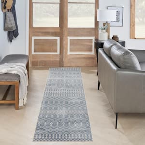 Astra Machine Washable Blue 2 ft. x 10 ft. Moroccan Transitional Kitchen Runner Area Rug