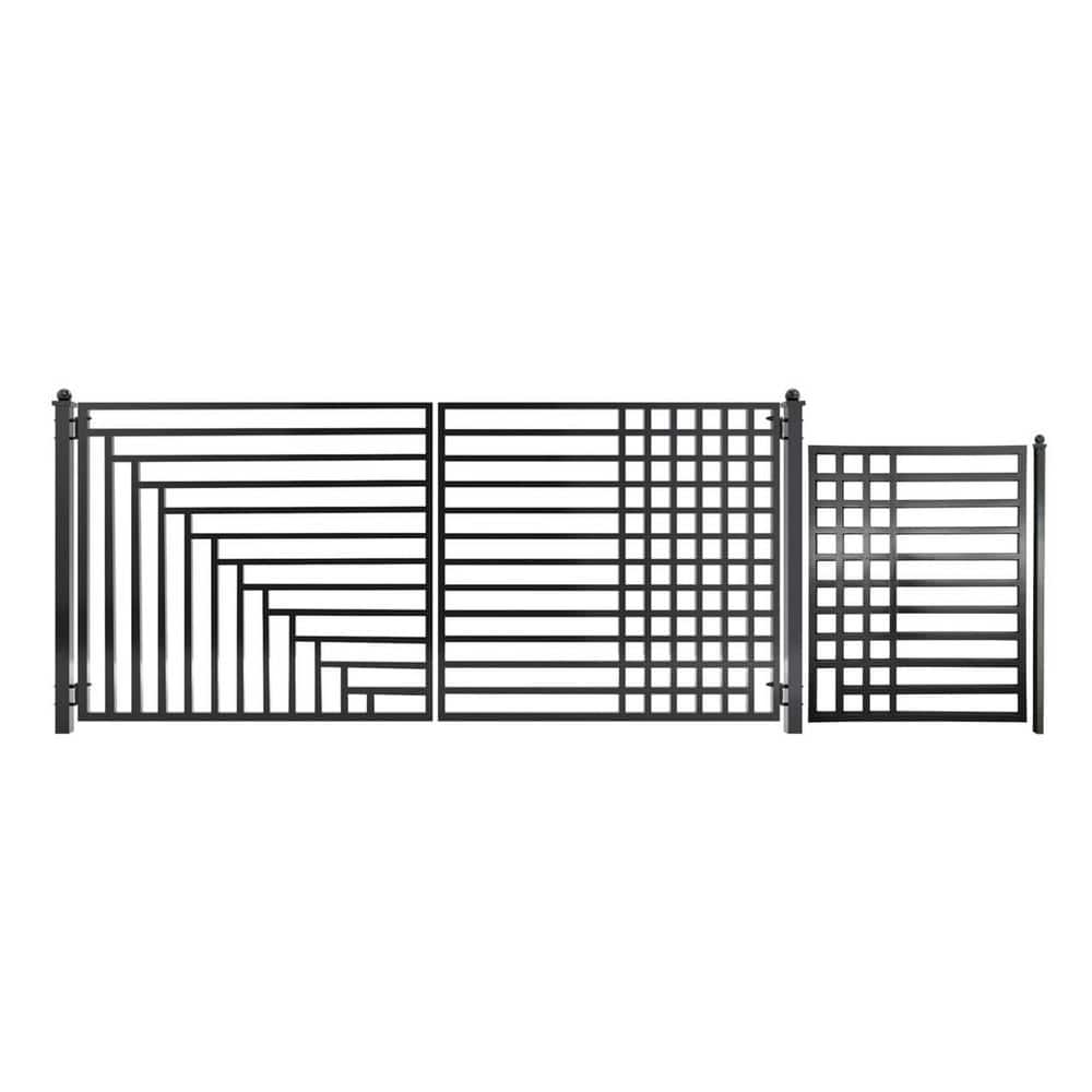 Kyiv Style 14 ft. x 6 ft. Black Steel Dual Swing Driveway Gate Kit with Pedestrian Gate price history on PriceWatchPro