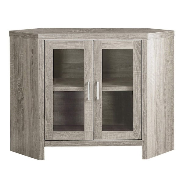 Monarch Specialties Modern Corner Television Stand With Glass Doors, Dark Taupe