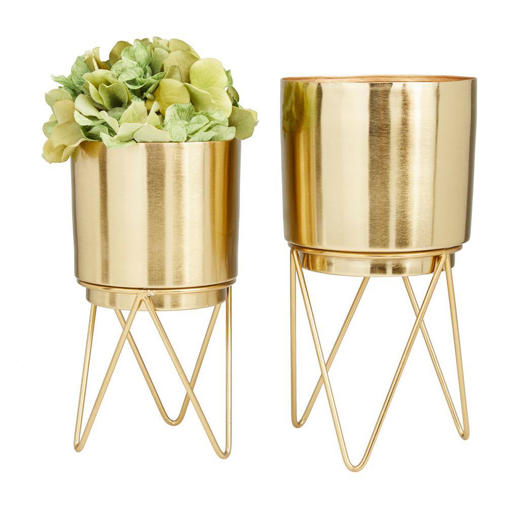 CosmoLiving 12" Gold Modern Metal Indoor Planter with Stand