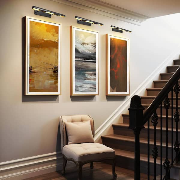 24 in. 3-Light Dimmable LED Black Wall Sconce, 270° Rotating Picture Light, for Portraits, Posters, Gallery Display