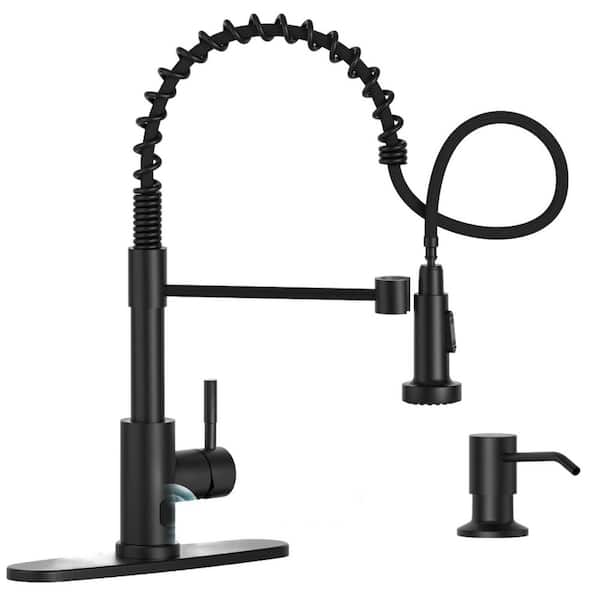 1-Piece Single Handle Smart Faucets in Black, Touchless Kitchen Faucet with Soap Dispenser