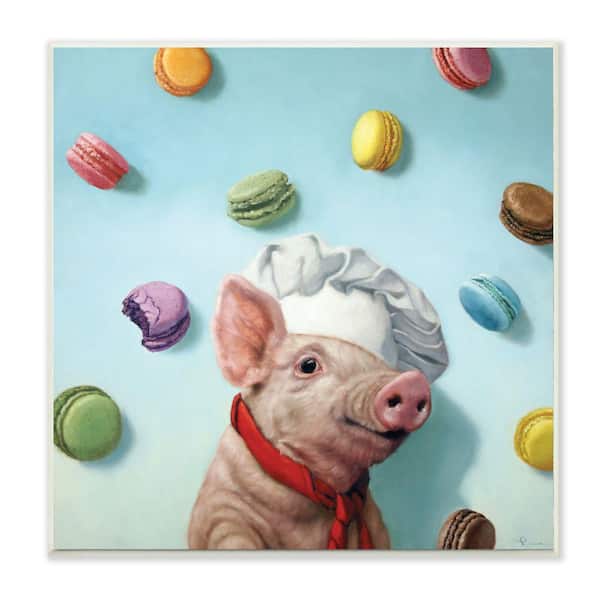 Stupell Industries "Adorable Pig Chef with Playful Macaron Pastries" by Lucia Heffernan Unframed Animal Wood Wall Art Print 12 in. x 12 in.