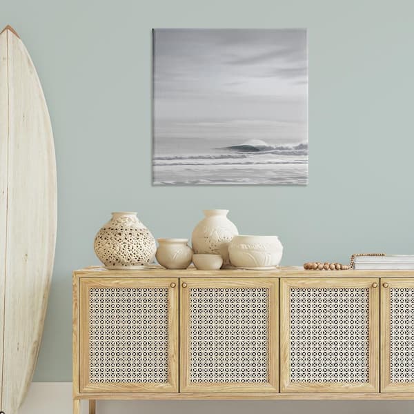 Misty Grey Beach Ripples by Maggie Olsen Unframed Nature Graphic Art Print 36 in. x 36 in.