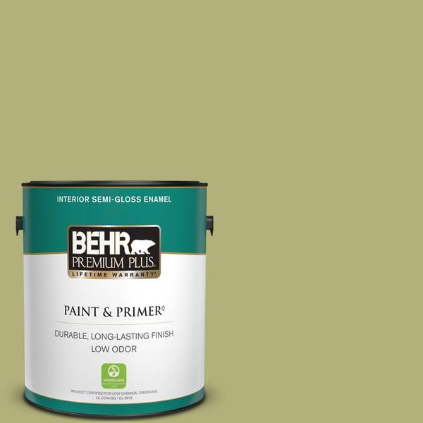 BEHR PREMIUM PLUS 1 gal. #M340-5 Fresh Artichoke Semi-Gloss Enamel Low Odor Interior Paint & Primer