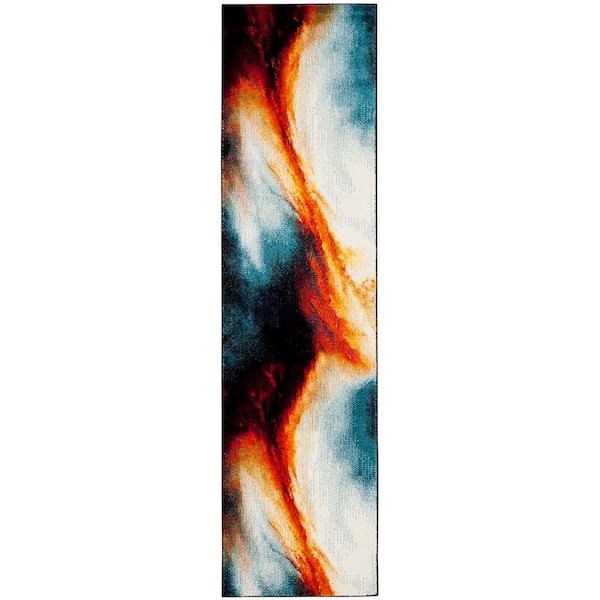 Gala ft. xy 2 ft. x 12 ft. Orange/Multi Abstract Runner Rug