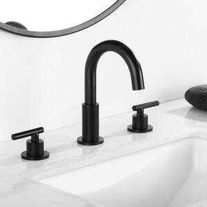 Aba 8 in. Widespread 2-Handle Mid-Arc Bathroom Faucet with Valve and cUPC Water Supply Lines in Matte Black