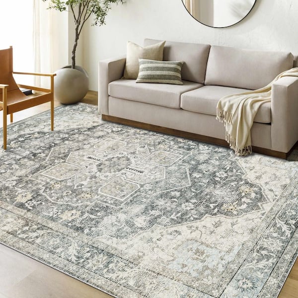 Charcoal Mist Gray 5 ft. x 8 ft. Antique Non Skid Indoor Area Rug