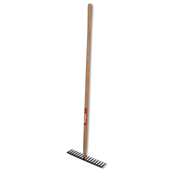 Hisco 16.75 in. Tine Level Head Rock Rake with Forged Head and 60 in. Ash Wood Handle