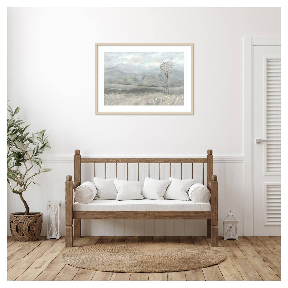 Svelte Natural Framed Country Meadow Windmill Graphic Art Print