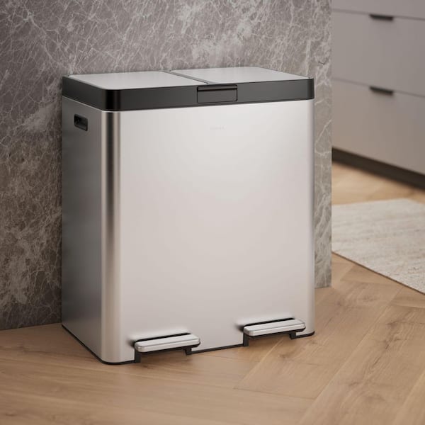82L Stainless Steel Dual-Bin Step Trash Can