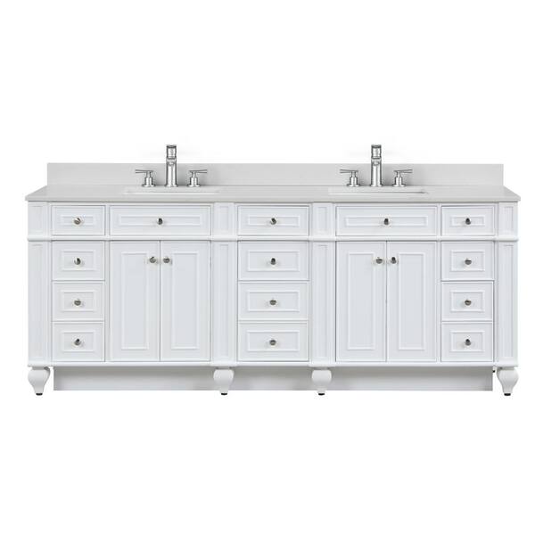 Design Element Winston 84 in. W x 22 in. D Bath Vanity in Ivory White with Quartz Vanity Top in White with White Basin