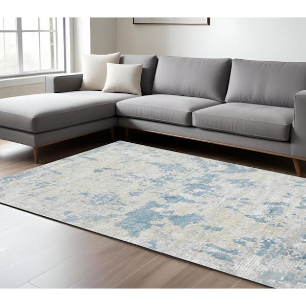 8 ft. x 10 ft. Ivory And Sky Blue Abstract Area Rug