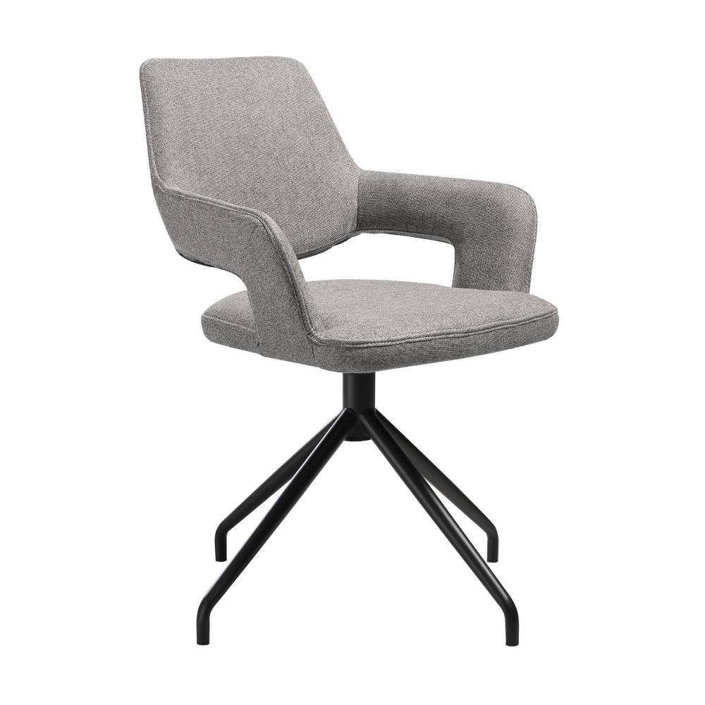 Gray and Black Upholstered Swivel Arm Chair with Metal Legs