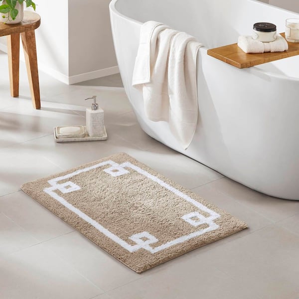 Ethan 20 in. x 30 in. Taupe Tufted Cotton Rectangle Bath Rug