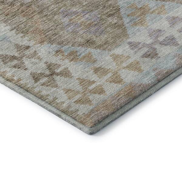 Mayfield Premium Machine Washable Abstract AMF1915 Khaki 2 ft. x 7 ft. Runner Rug