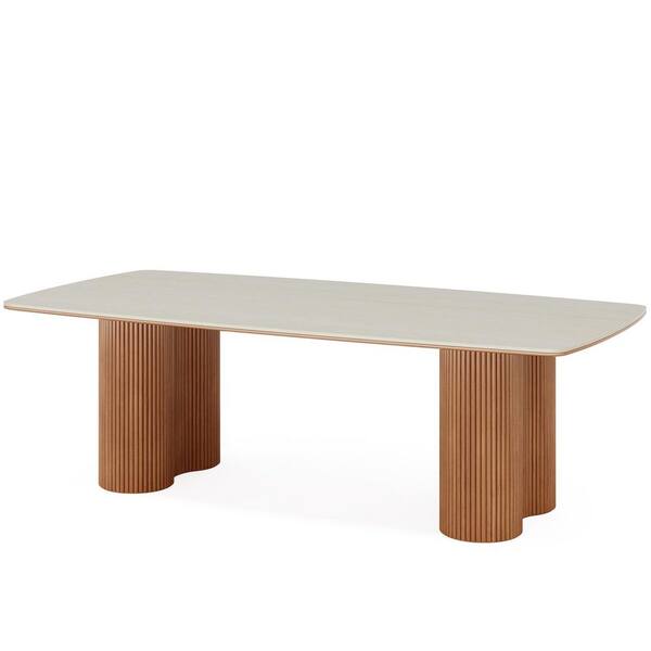 79 in. Rectangular Sintered Stone Conference Desk Seats 6-8 with Solid Wood Legs, 6.5 ft Meeting Table Seminar Office