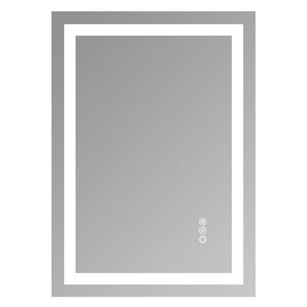 20 in. W x 28 in. H Rectangular Frameless wall Bathroom Vanity Mirror with Dual LED Light Strips Front and Back Lighting