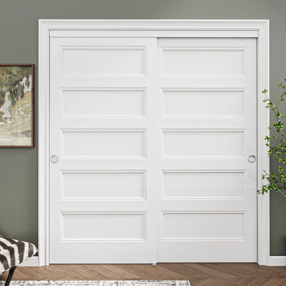 ARK DESIGN 72 in. x 80 in. 5-Panel White Primed MDF Composite Sliding ...