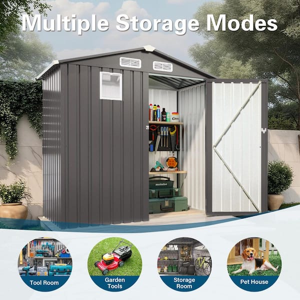 6 ft.W x 3.5 ft.D Outdoor Metal Storage Shed, Lockable Door Tool