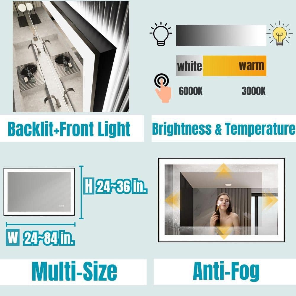 Oversized Matte Black Aluminum Frameless LED Vanity Mirror