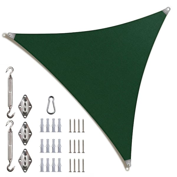 Super Ring 30 ft. x 30 ft. x 30 ft. Triangle Sun Shade Sail with Hardware Kit-Green