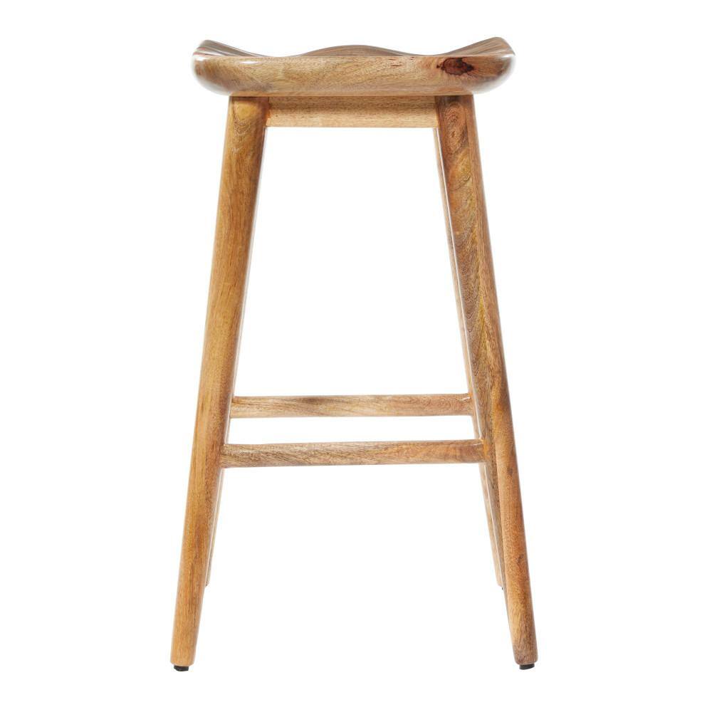 Natural Brown Solid Wood Backless Saddle Counter Stool